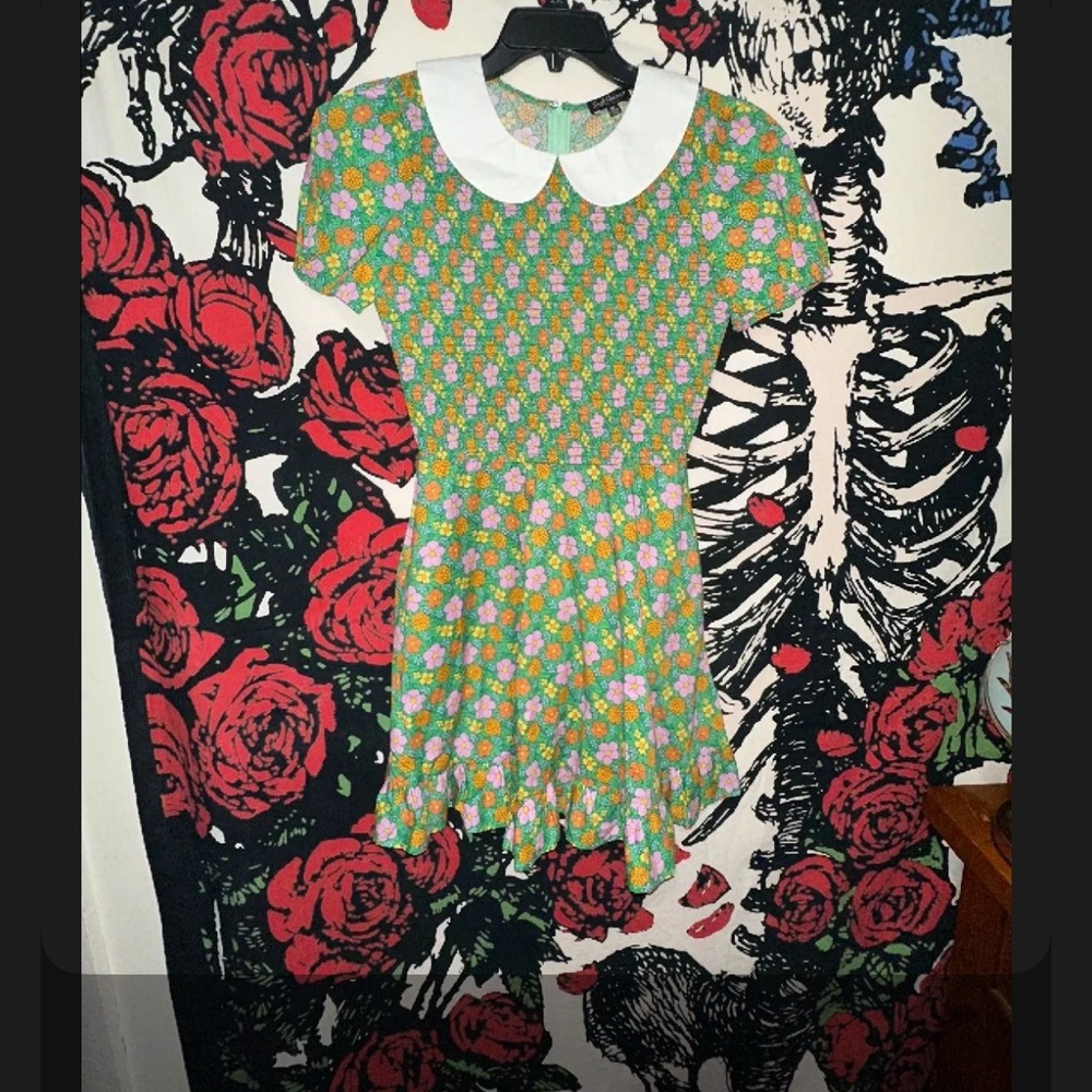 Green Floral Peter Pan Collar Midi Dress
